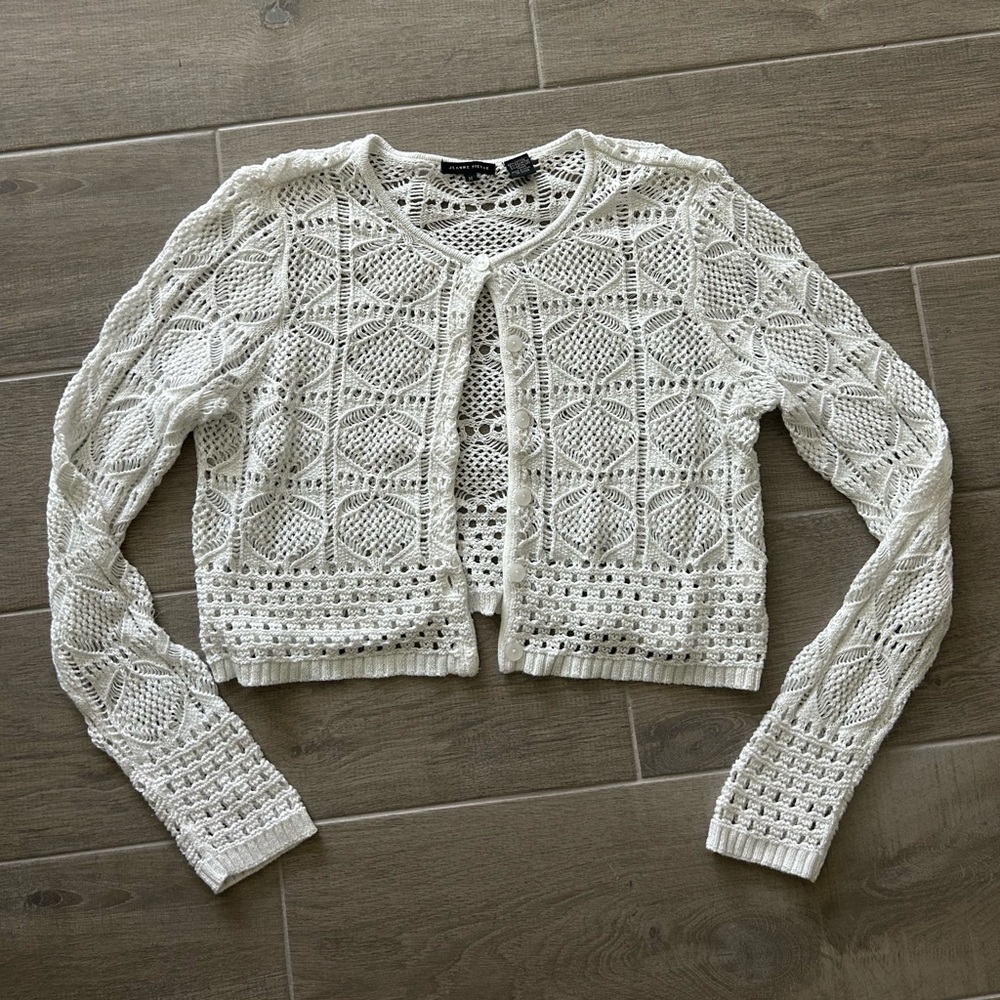 Vintage white and silver Crochet Cardigan